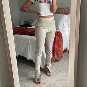 Stylish Cream Leather Pants